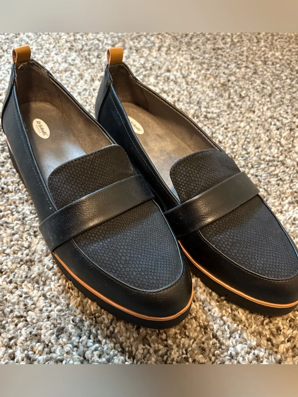 Dr. Scholl's Black Textured Penny Loafers with Tan Accent